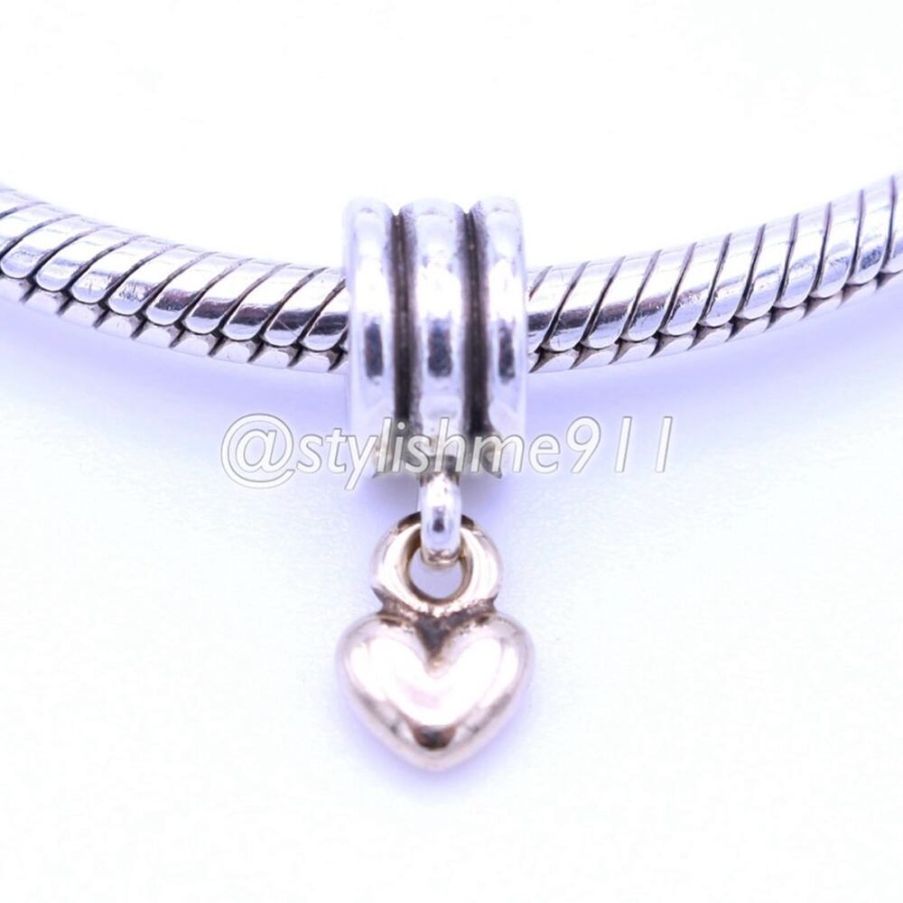 Authentic PANDORA Two-Tone Sterling Silver/ 14k Gold Heart Dangle - 790173